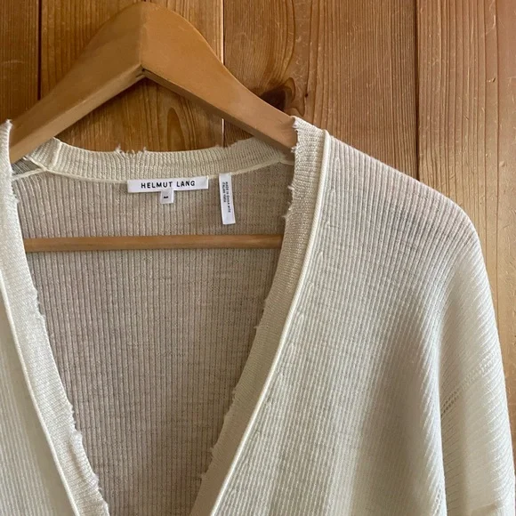 Helmut Lang wool black distressed frayed edge cardigan - Picture 2 of 7